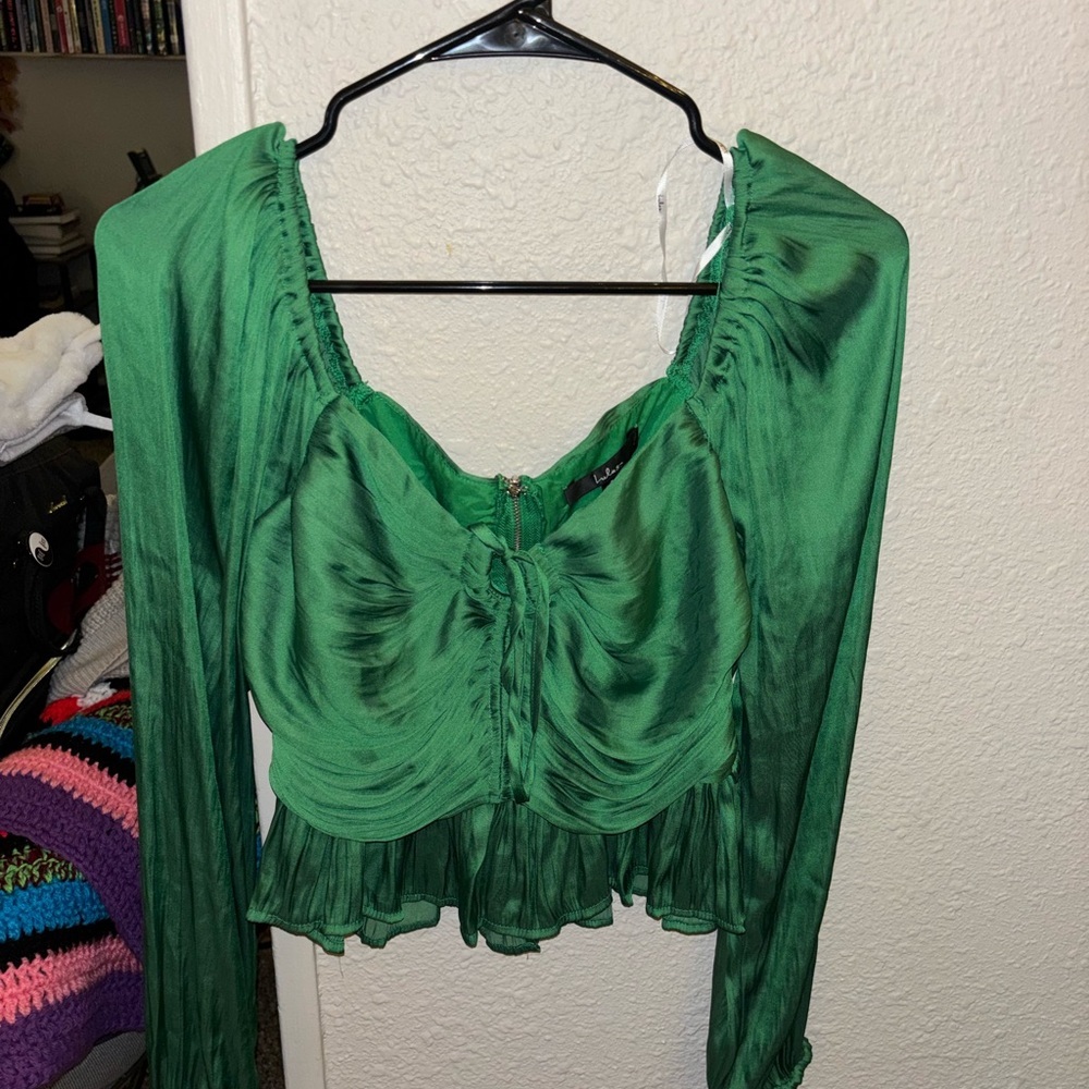 Lulu's Green Ruched Blouse Size Small